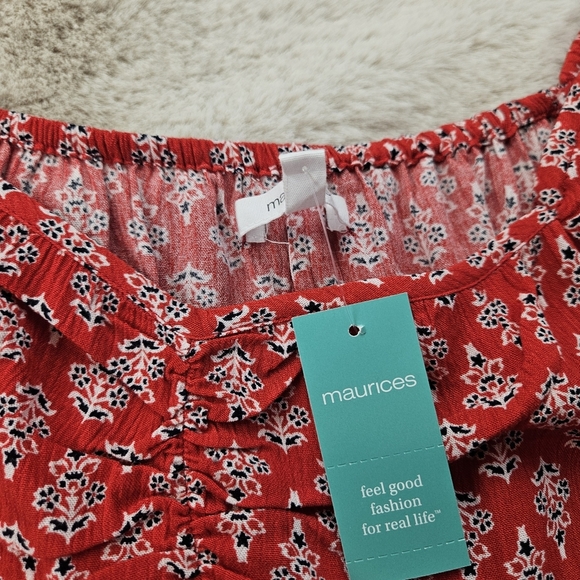 Maurices Red Printed Puff Sleeve Top Blouse XXL BNWT - Picture 3 of 6